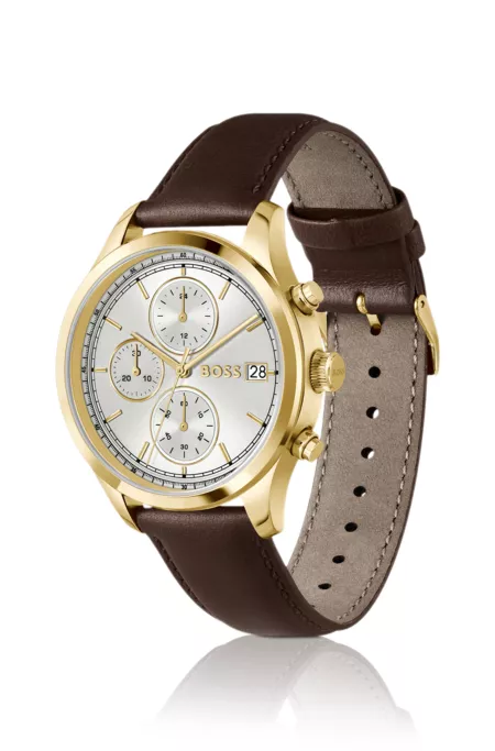 Stratus chronograph watch with brown leather strap