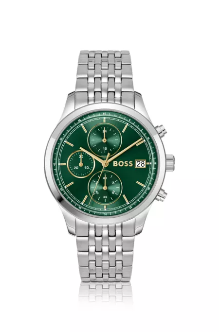 Stratus green-dial chronograph watch with link bracelet