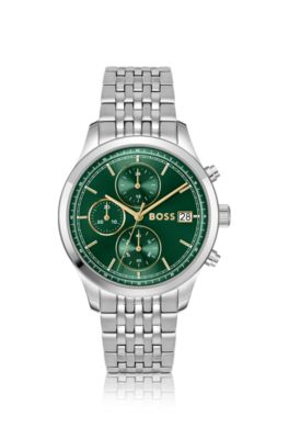 Stratus green-dial chronograph watch with link bracelet, Assorted-Pre-Pack