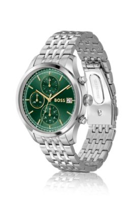 Stratus green-dial chronograph watch with link bracelet, Assorted-Pre-Pack