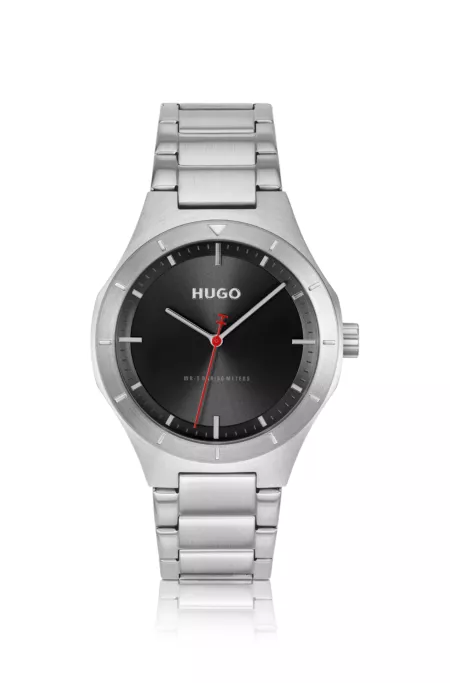 Lit black-dial watch with link bracelet