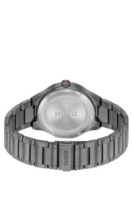 Lit gray-plated watch with blue dial, Assorted-Pre-Pack