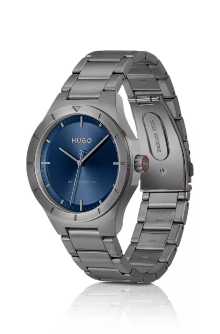Lit gray-plated watch with blue dial