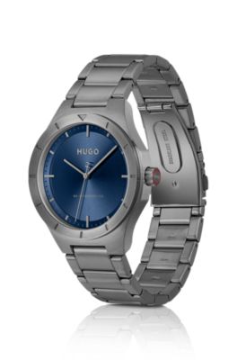 Lit gray-plated watch with blue dial, Assorted-Pre-Pack