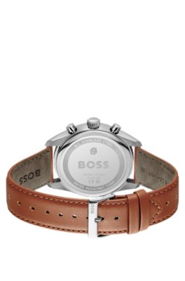 Grand Prix 44 chronograph watch with perforated leather strap, Assorted-Pre-Pack