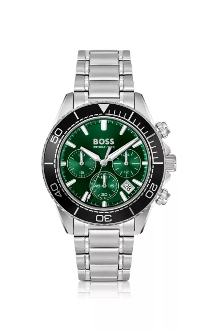 Sealiner silver-tone chronograph watch with green dial