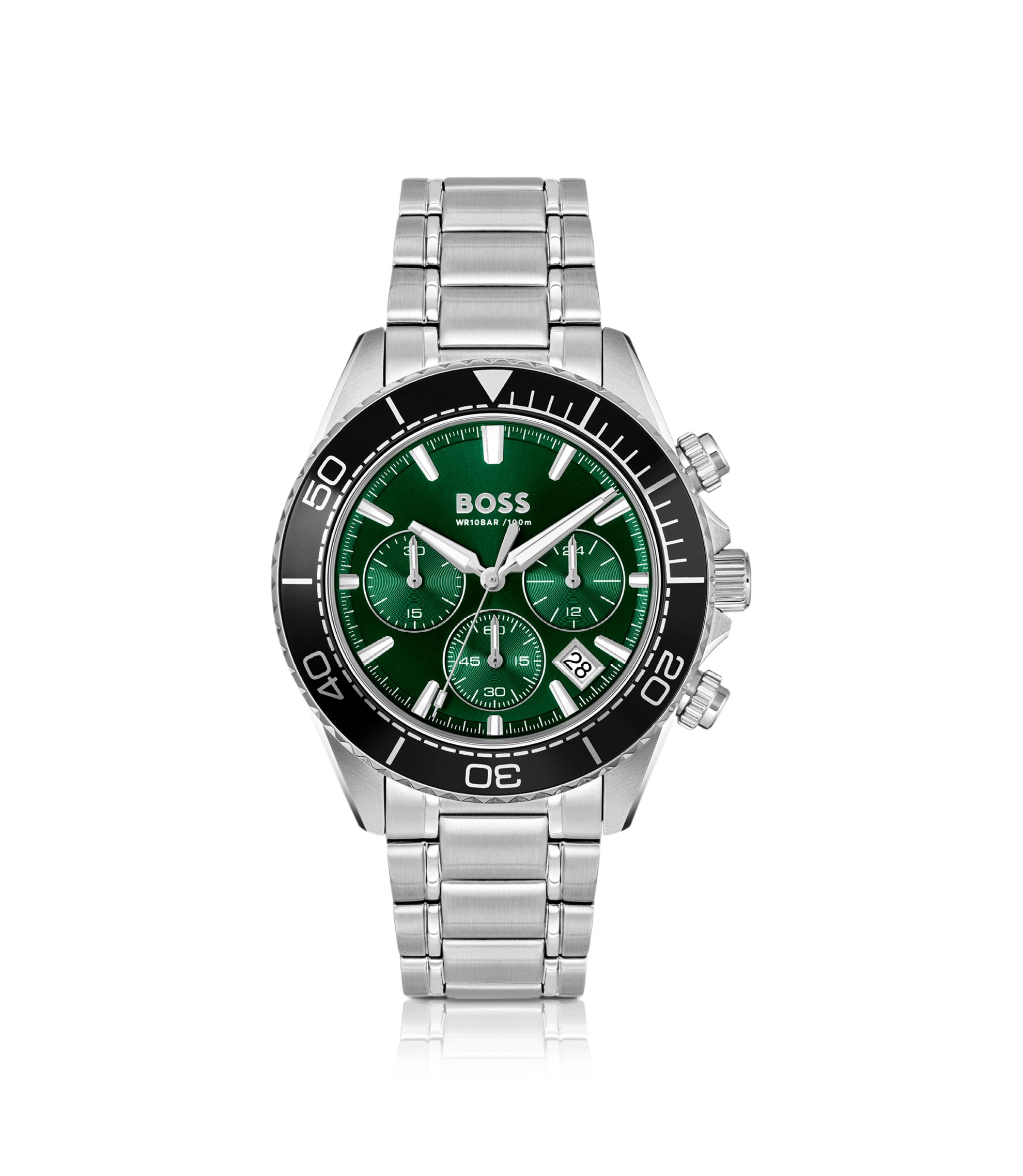 BOSS - Sealiner silver-tone chronograph watch with green dial