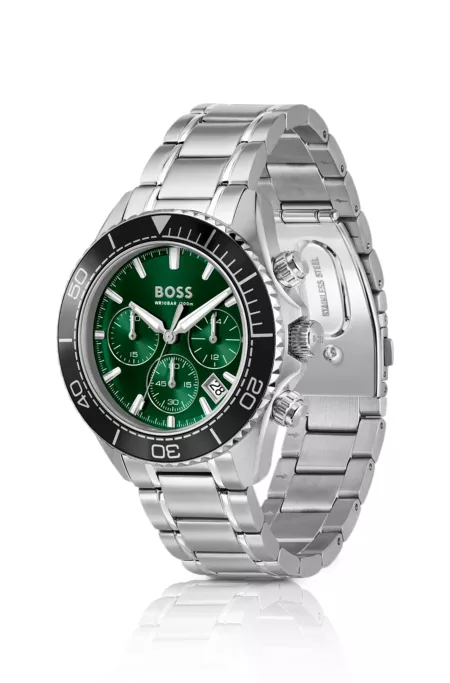 Sealiner silver-tone chronograph watch with green dial