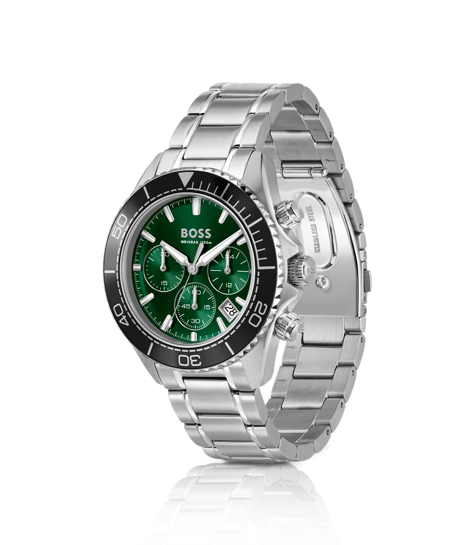 BOSS - Sealiner silver-tone chronograph watch with green dial