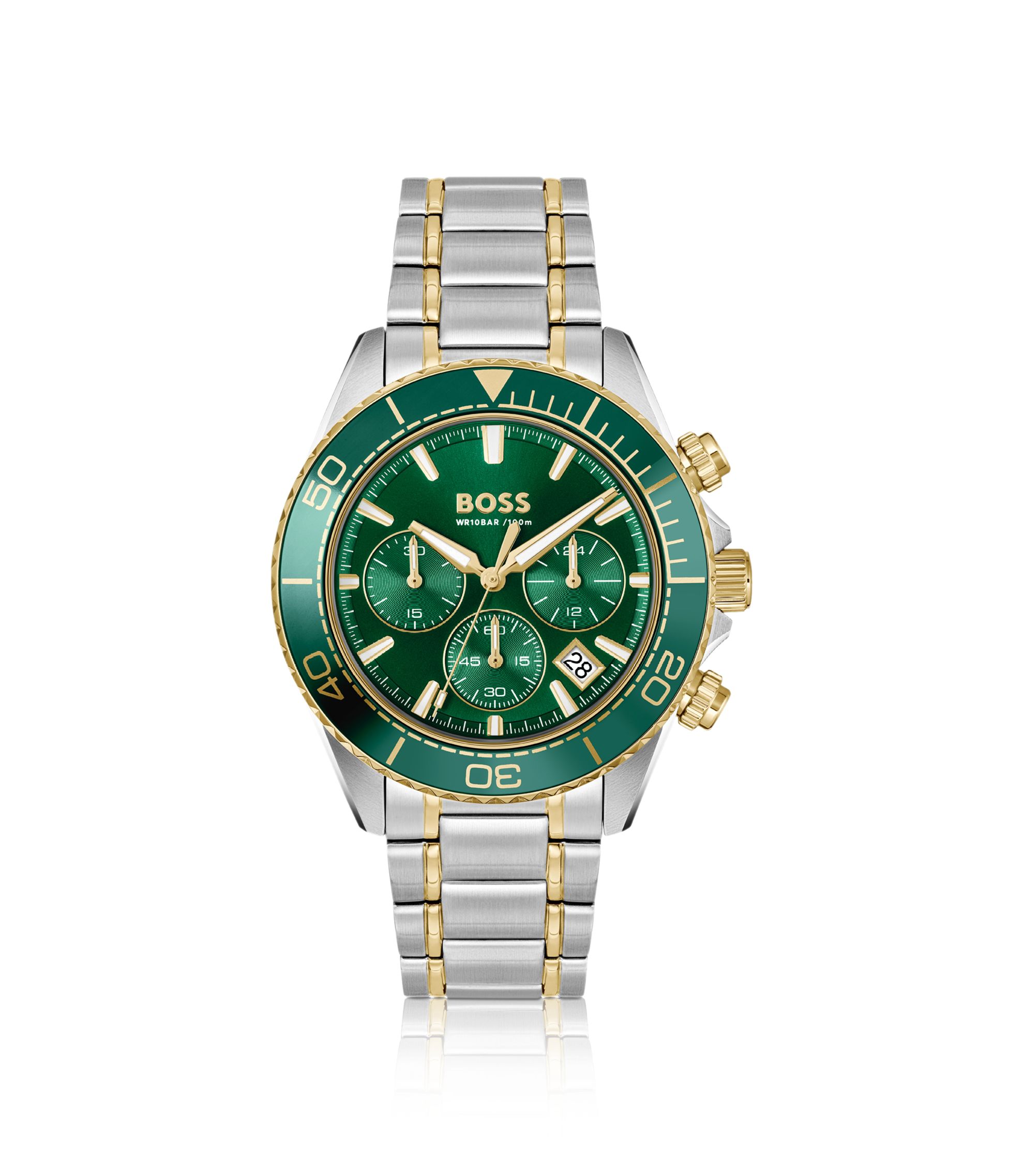 BOSS - Sealiner two-tone chronograph watch with green dial