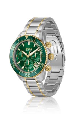 Sealiner two-tone chronograph watch with green dial, Assorted-Pre-Pack