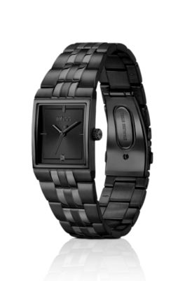 Strivo black-plated watch with stripe effect, Assorted-Pre-Pack