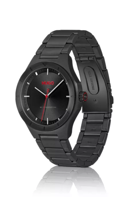 Lit black-plated watch with tonal dial