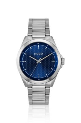 Seam stainless-steel watch with blue textured dial, Assorted-Pre-Pack
