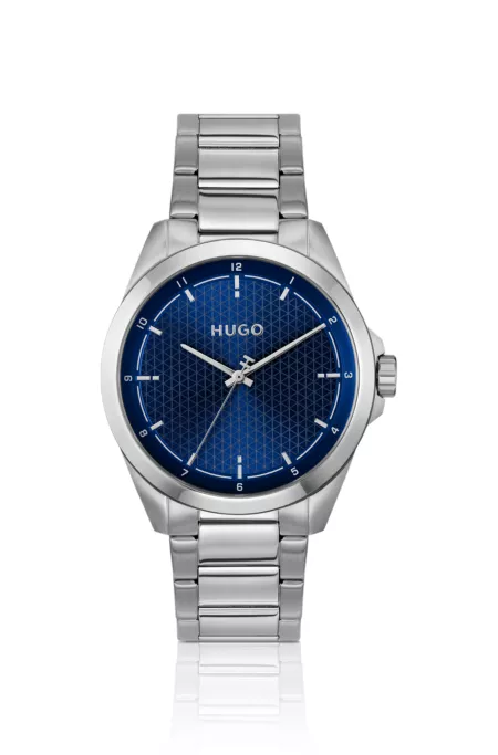 Seam stainless-steel watch with blue textured dial