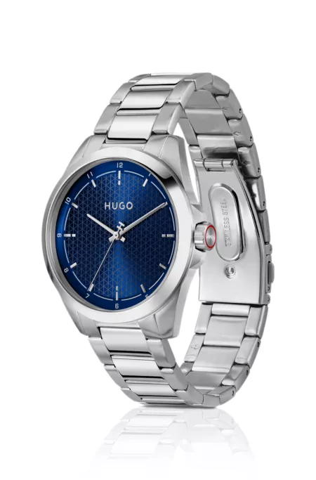 Seam stainless-steel watch with blue textured dial