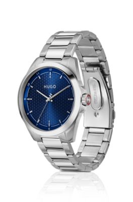 Seam stainless-steel watch with blue textured dial, Assorted-Pre-Pack