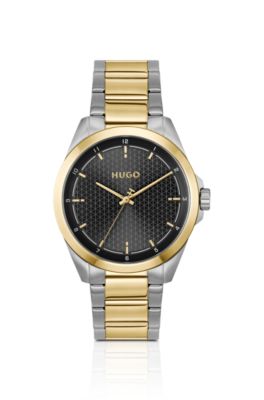 Seam two-tone watch with black textured dial, Assorted-Pre-Pack