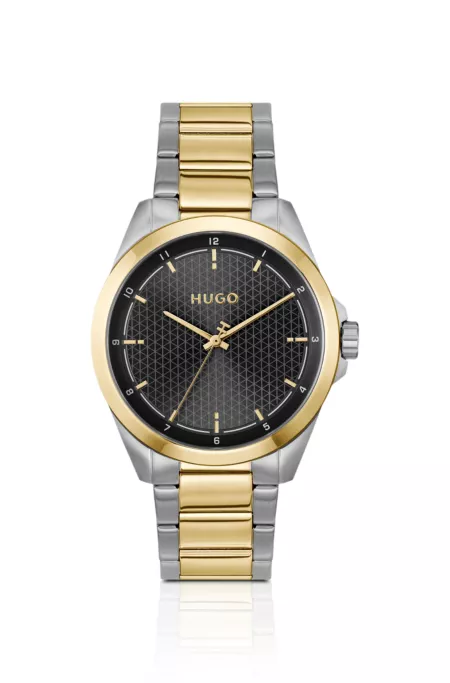 Seam two-tone watch with black textured dial
