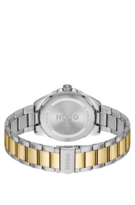 Seam two-tone watch with black textured dial, Assorted-Pre-Pack