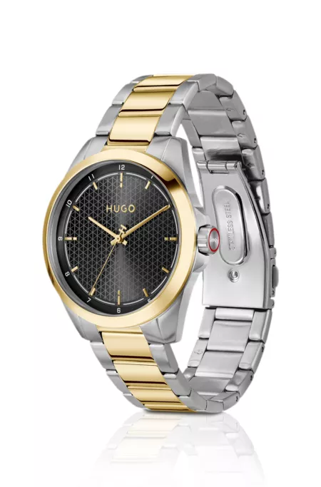 Seam two-tone watch with black textured dial