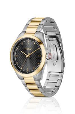 Seam two-tone watch with black textured dial, Assorted-Pre-Pack