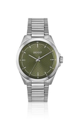 Seam stainless-steel watch with green textured dial, Assorted-Pre-Pack