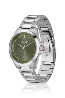 Seam stainless-steel watch with green textured dial, Assorted-Pre-Pack