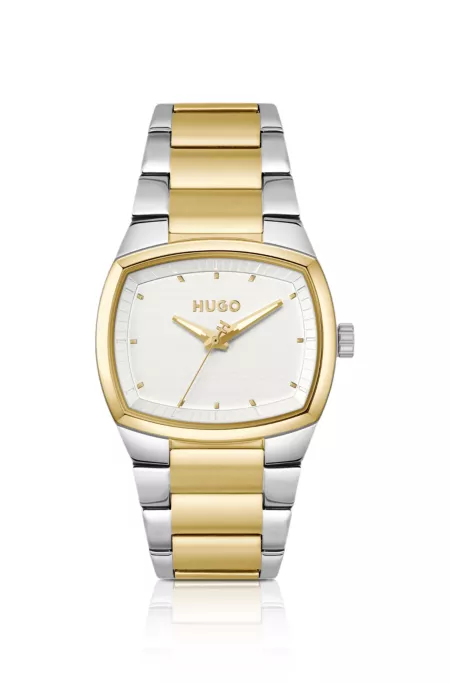 Telly two-tone watch with retro-inspired case