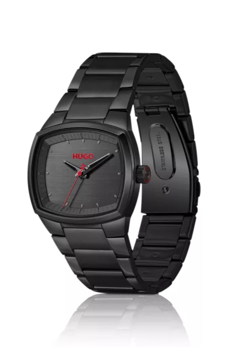 Telly black-plated watch with retro-shaped case