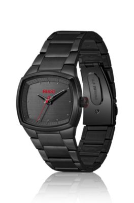 Telly black-plated watch with retro-shaped case, Assorted-Pre-Pack