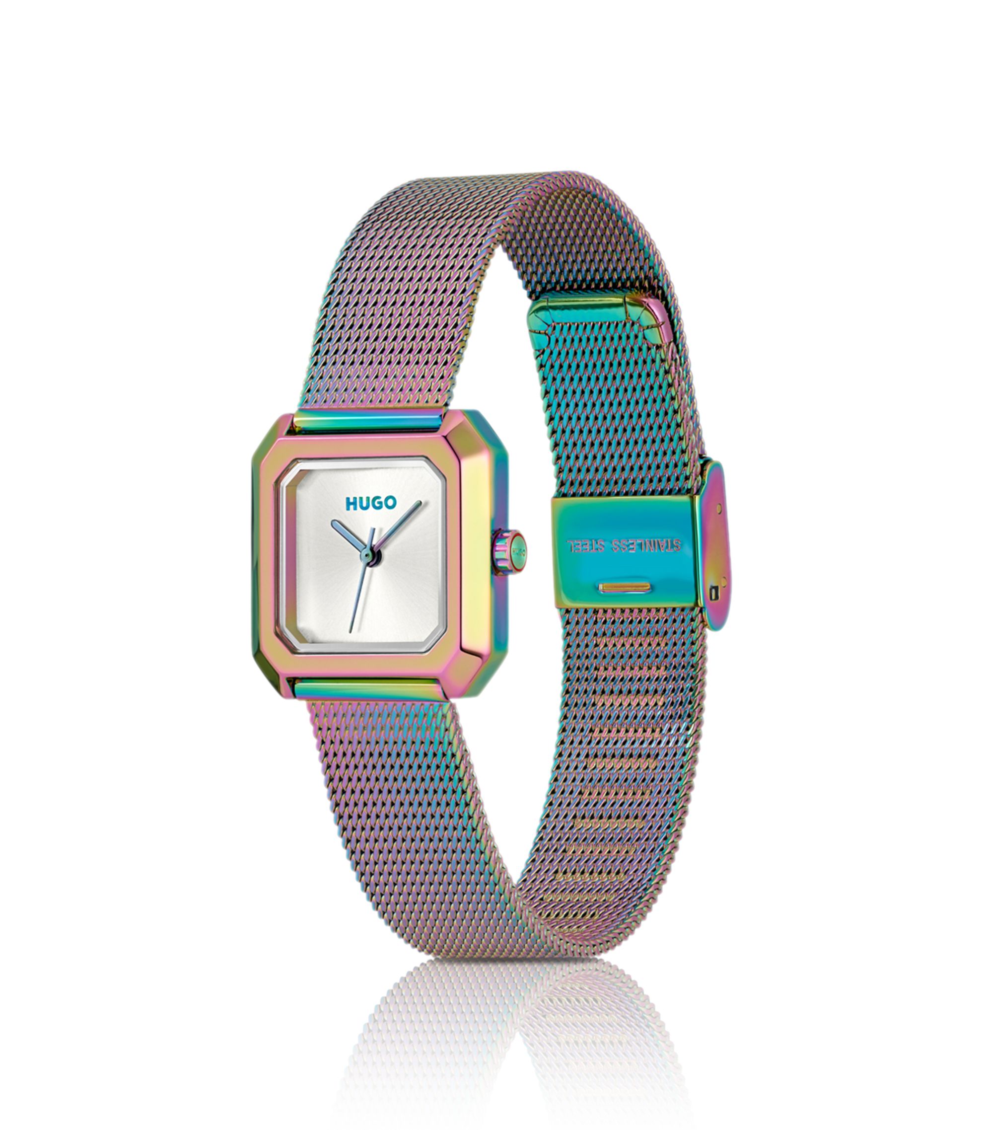 HUGO - Hazel iridescent square watch with mesh bracelet
