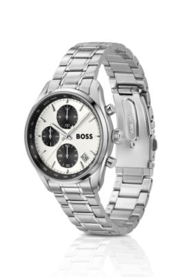 Grand Prix Reloj de acero inoxidable con esfera blanca plateada, Assorted-Pre-Pack