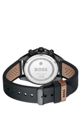 BOSSLETIC reloj chapado en negro con correa de silicona perforada, Assorted-Pre-Pack