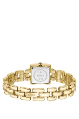 Reloj de caja cuadrada violeta con esfera negra y pulsera escultural, Assorted-Pre-Pack