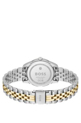 Reloj elegante en dos tonos con bisel engastado con cristales, Assorted-Pre-Pack