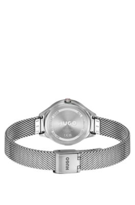 #Glossy reloj de acero inoxidable con indicadores de hora de cristal, Assorted-Pre-Pack