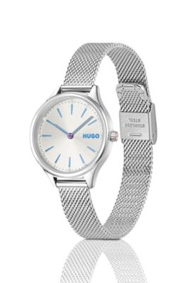 #Glossy reloj de acero inoxidable con indicadores de hora de cristal, Assorted-Pre-Pack