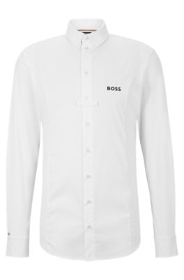 Equestrian slim-fit show shirt in mixed materials, White
