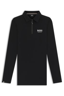 Equestrian training polo shirt in power-stretch material, Black