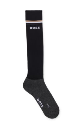 Equestrian riding socks with branding and signature stripe, Black