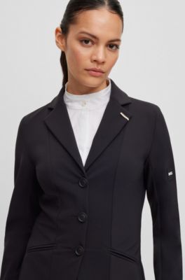 Chaqueta de equitaci&oacute;n slim fit para exhibiciones en material superel&aacute;stico, Negro