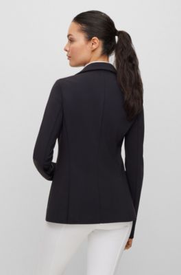 Chaqueta de equitaci&oacute;n slim fit para exhibiciones en material superel&aacute;stico, Negro
