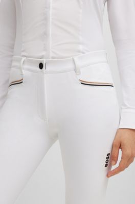 Equestrian knee-grip breeches in power-stretch material, White