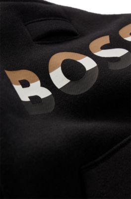 Dog hooded sweatshirt with striped logo , Black