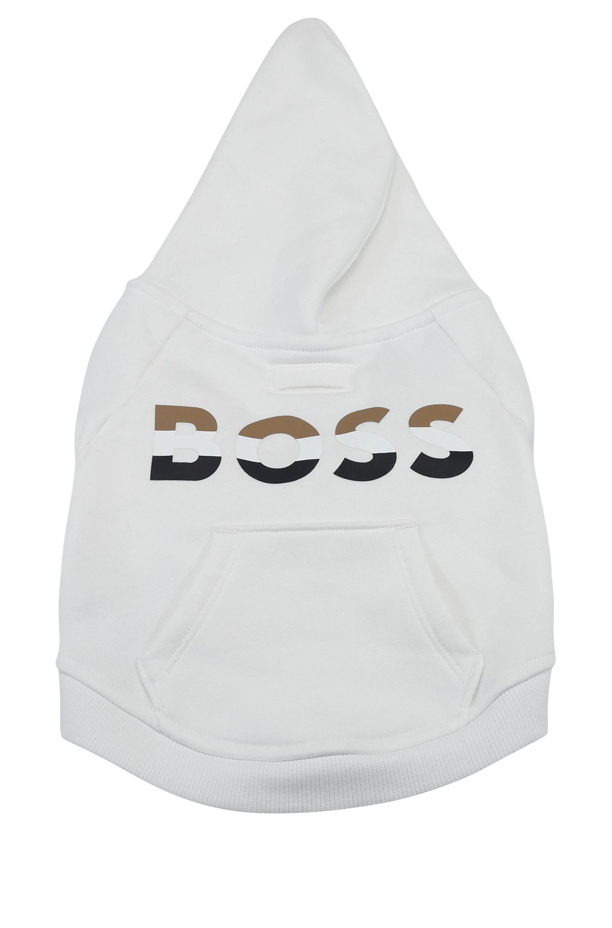 Dog hoodie with iconic stripe logo, White