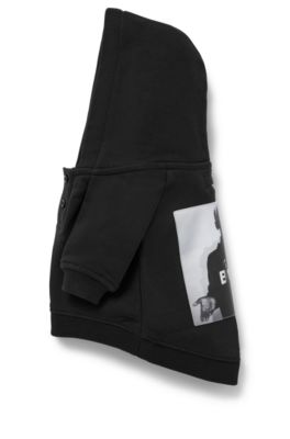 Dog hoodie in cotton with Khaby Lame-inspired artwork, Black