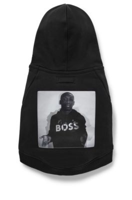 Dog hoodie in cotton with Khaby Lame-inspired artwork, Black