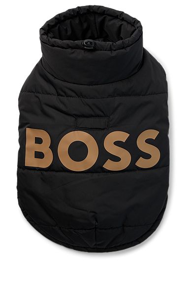 Dog padded jacket with contrast logo, Black