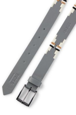 Equestrian polo belt with embroidered pattern, Silver